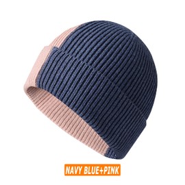 HiRui Winter Beanie Hats for Men Women, Knit Skull Caps Warm Soft Hats Contrast (Navy Blue/Pink)