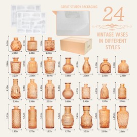 Sawoake 24pcs Mini Bud Vases As Wedding Centerpieces for Tables,Clear Bud Vases for Flowers,Small Flower Vases Suitable for Birthday Party,Anniversary,Wedding Reception,Baby Shower (Amber