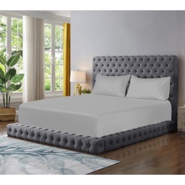 Microfibre Fitted Sheet 30cm Deep Pocket Bed Sheet Soft Brushed Microfibre Fabric Shrinkage and Fade Resistant Easy Care Bottom Bed Fitted Sheet (Silver, Double)