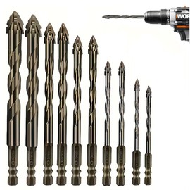 10PCS High-Strength Eccentric Twist Drill Bit,Four Flute Sawtooth Eccentric Drill Bits,Masonry Drill Bits for Concrete Ceramic Glass/Brick/Cement/Tile/Wood (3/4/55/66/88/10/12mm)