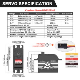 HobbyPark Pack of 2 Waterproof 345oz-in 25KG RC Servos Coreless Motor Metal Gears Standard Digital Servo for Arduino Robotics DIY 1/8 1/10 RC Car Truck Buggy Steering Servo Control Angle 180