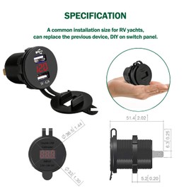 LENKRAD Golf Cart USB Charging Port 2.1A Dual USB Charge Outlet with Red LED Voltage Display,Waterproof 12V/24V Automotive USB Port Socket for Phones,New Energy Trams,RV Motorcycle Boat Marine