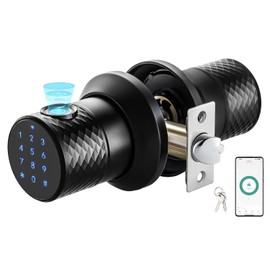 Smart Fingerprint Door Knob with Keypad, Keyless Touchscreen Digital Entry Door Lock, Secure Bluetooth, App Control, Anti-Slip Handle, Easy to Install, Auto Door Lock for Home, Hotel, Office, Garage