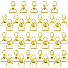 Hotop 35 Pieces Swivel Clasps Lanyard Snap Hooks Keychain Clip Hook Metal Lobster Claw Clasp with D Rings for Keychain Purse Hardware Sewing Craft Project(25 mm,Gold)
