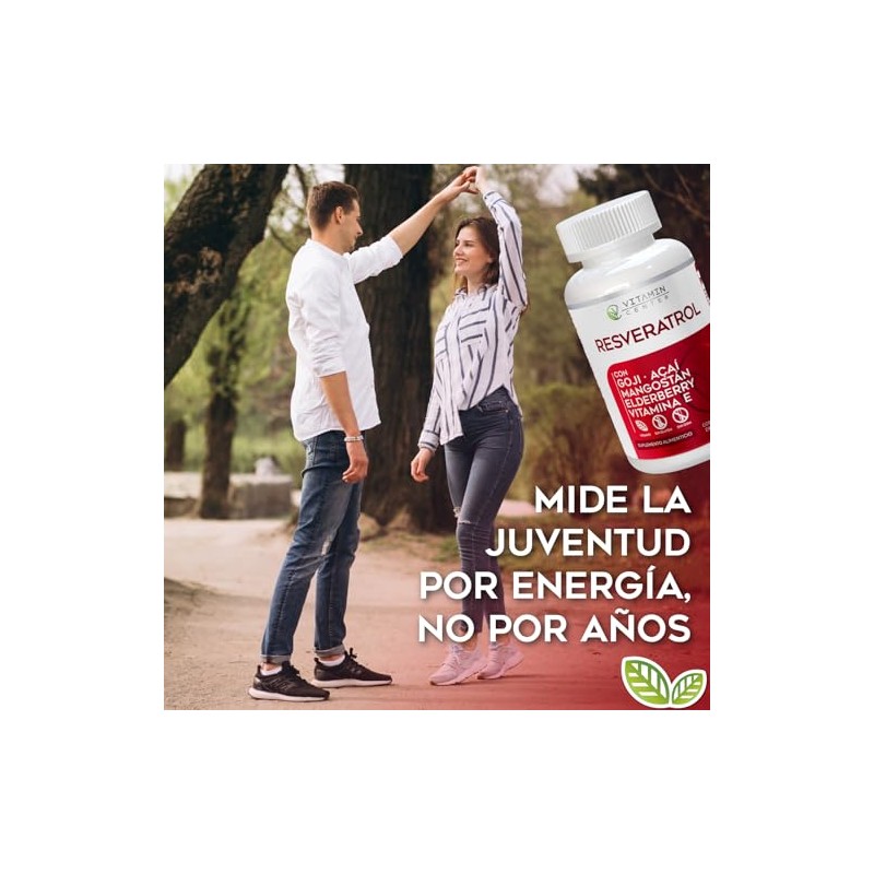 Resveratrol con Goji Acaí Elderberry Vitamina E frasco con 60