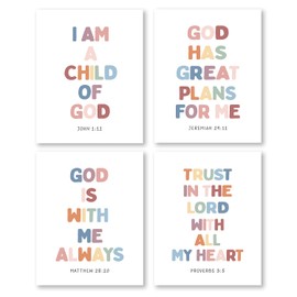 Pleonox Christian Boho Nursery Canvas Wall Art Prints 8x10 Inch Set of 4, Boho Inspirational Bible Verse Scripture Pictures Wall Decor for Kids Nursery Toddler Room Bedroom Playroom, Unframed