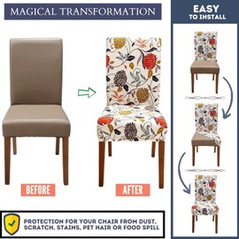 ZHILING Chair Covers Set of 4 Super Fit Stretch Removable Washable Dining Room Chair Protector Cover Seat Cover for Hotel, Dining Room, Ceremony, Banquet, Wedding Party (Red Yellow Rattan)