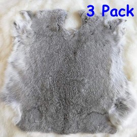 Seek4comfortable Natural Tanned Rabbit Fur Hide Craft Rabbit Pelts Sewing Quality Leather (Cyan Gray, 3 Pack)