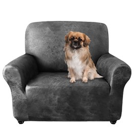 ANARACHON Sofa Chair Cover, Couch Covers for Leather Couch, Stretch Armchair Cover with Leather-Like Texture, Washable, Non-Slip 1-Piece for Dogs, Cats and Kids (Chair, Light Gray)