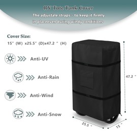 Krismile RV Tote Tank Cover,Heavy Duty Waterproof Portable RV Tote Tank Cover,for 28-36 Gallon Portable RV Tote Tanks.(Only Cover,Black)