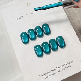 GAOY Jelly Blue Cat Eye Gel Nail Polish, 16ml Glitter Holographic Nail Polish with Magnet, Reflective Translucent UV Gel, 3150 Hidden Lagoon