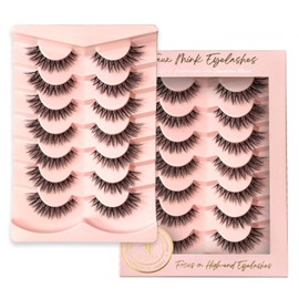 SY-SHUYING False Eyelashes 12mm Faux Mink Lashes with Clear Band Natural Look Fluffy Cat Eye Strip Lashes Soft Wispy Luxury Volume Fake Eyelashes 7 Pairs Pack