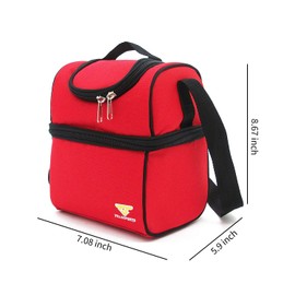 Telosports 2 Layer Lunch Box Insulated Lunch Bag Cooler Tote Bag for Adult,Men,Women,Kid, Double Deck Cooler for Office/School/Picnic (Red)