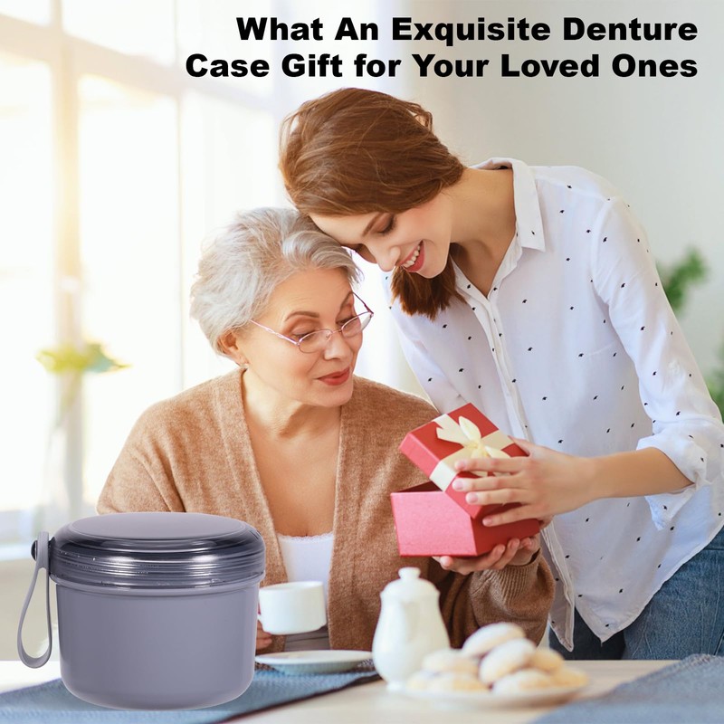 Denture Case, Leak Proof Denture Bath Cup for Travel, Denture