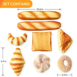 Joeabor 8pcs Artificial Bread Set, Realistic Fake Food for Display, Fake Bread for Decoration, Faux Food Props for Staging, Includes Faux Croissant, Dessert, Loaves