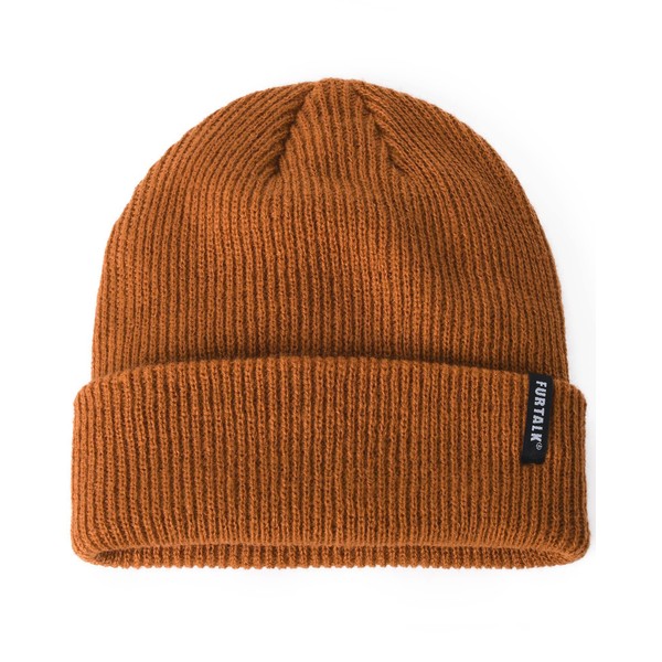 FURTALK Beanie Hat for Women Men Winter Hat Womens Cuffed Beanies Knit Skull Cap Warm Ski Hats (Dark Orange)