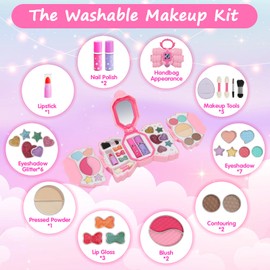 Topsolid Kids Makeup Kit for Girl, Real Washable Makeup for Kid with Mirror, Kids Makeup Sets for Girls 5-8, Princess Toys Cosmetic Set, Christmas & Birthday Gifts Toys for 3 4 5 6 7 8 Year Old Girls