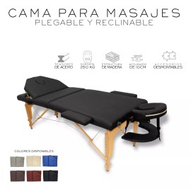 Cama de Masaje Spa Reclinable | Estuche Portátil Profesional | Color Negro