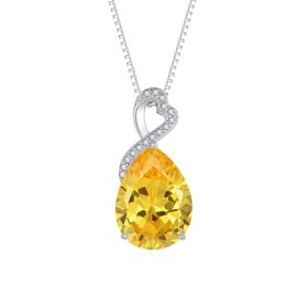 FJ Pear Cut Citrine Necklaces for Women 925 Sterling Silver Teardrop Pendant Necklace November Birthstone Jewellery Gifts for Her