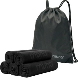 muno+ Toalla Microfibra para Gimnasio 65×39 cm – Pack de 5 Toallas de Microfibra Negras con Morral Tipo Mochila – Secado Rápido, Ligeras y Compactas – Toallas de Gimnasio.