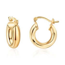 Barzel 18K Gold Plated 4MM Solid Hoop Earrings For Women, Varying sizes 10-60mm, High Polish Finish, Tarnish Free. Made In Brazil (10MM)
