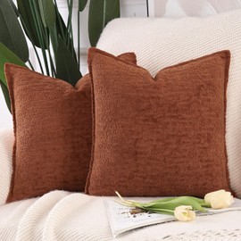 MADIZZ Pack of 2 Chenille Velvet Throw Pillow Covers 20x20 Inch Burnt Orange Soft Neutral Decorative Throw Pillows Accent Boho Cushion Covers for Couch Sofa Modern Farmhouse Home Decor
