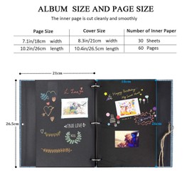 Boic DIY Photo Album, 60 Black Pages, DIY Photo Albums, Linen, Refillable, Scrapbook, Photo Book, Guest Book, Birthday Anniversary Gift for Women and Men (Blue)