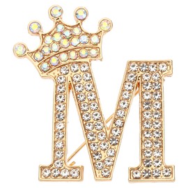 PATIKIL Letter Brooch Pins, Crown Initial Rhinestone Alphabet M Letter Lapel Badges Pin for Women Suits Dress Coat Clothes Craft, Gold Tone