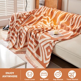 DREAMINGO Boho Couch Covers for Sofa Chenille Sofa Cover for 3 Cushion Couch Reversible Jacquard Sofa Slipcover for Living Room Washable Sectional Couch Covers with Tassel, 71"x150", Orange