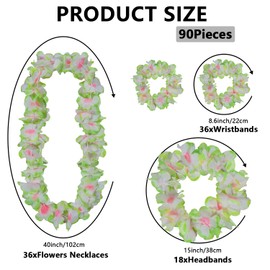 4Pcs Thickened Hawaiian Leis Bulk, Tropical Flower Lei Jumbo 1 Headband 2 Bracelets 1 Floral Necklace Hawaii Party Supplies, Floral Garland Hula Luau Decorations Beach Wedding (Green 1Set=4Pcs)