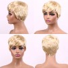 BM Peluca Corta De Cabello Humano Natural, Peluca Rubia Con