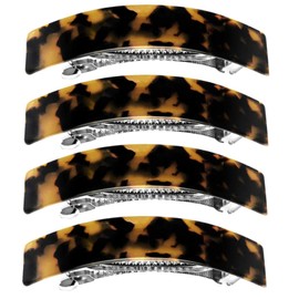 3 Inches Shiny Curved Acrylic French Barrettes Acetate Tortoise Shell Hair Barrettes for Thick Hair Chic Ponytail Hair Clips for Styling Long Hair,4pcs (Brown)