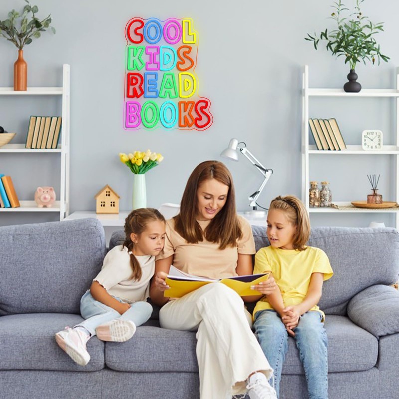 Cool Kids Read Books Neon Sign for Wall Decor Reading