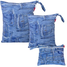 Damero 3pcs Pack Wet Dry Bag for Cloth Diapers Daycare Organizer Bag, Denim