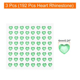 MECCANIXITY 192 Pcs Heart Rhinestone 6mm Self Adhesive Gems Stickers Jewelry Stickers for Jewelry Making, Valentine Makeup, DIY Crafts, Green