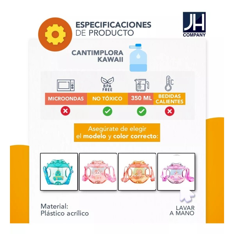 J.H. Company Cantimplora Botella Agua De Figuras Luz Led Kawaii
