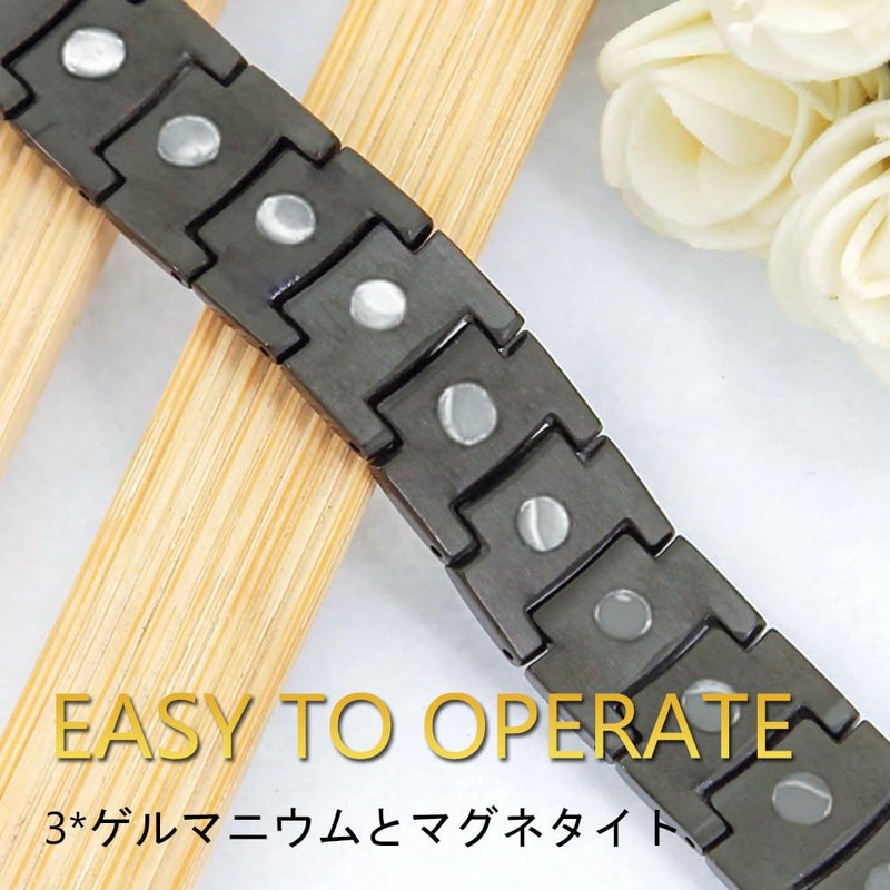 [TILIFE] 磁気ブレスレット静電気防止ブレスレットチタン磁気ゲルマニウム防水タイプサイズ調整可能ブラック[長さ20 cm]