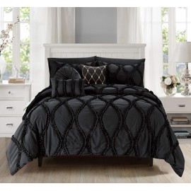 Elegant Comfort 10pc Bed-in-a-Bag Infinity Design Comforter Set, Ultra Soft Bed Set Featuring Decorative Pillows and Fitted Sheet with Storage Pockets, Infinity Comforter, Full/Queen, Black Onyx