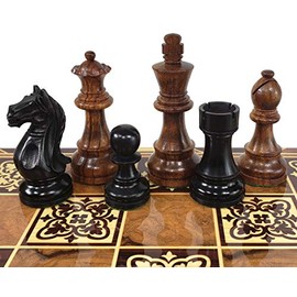4 Queens - 3 3/4" King Staunton Supreme Knight Acacia and Black Chess Men Set - NO Board