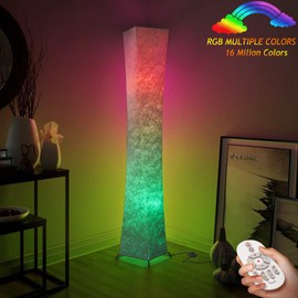 LEONC Design 61 Inch Soft Light LED Floor Lamp,RGB Color Changing Light Bulb Fabric Shade Modern Floor Lamp for Livingroom Bedroom Warm Atmosphere Tyvek Dupont 10 x 10 x 61Inch