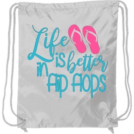 inktastic Life Is Better in Flip Flops Drawstring Bag White 3c88a