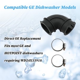 WD24X33918 Universal Dishwasher Circulation Pump to Sump Elbow Hose Kit (with 2 Clamps) - Compatible with GE/HOTPOINT Dishwashers | Heavy-Duty Rubber Replacement Hose