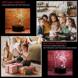 Magic Elf Tinker Bell Miss Bell Rare Peter Pan Snowflake Tinkerbell Anime Character 3D LED Bedroom Decor Sleep Table Lamp with Remote 7 Colors Visual Night Light Birthday Christmas Gifts for Kids