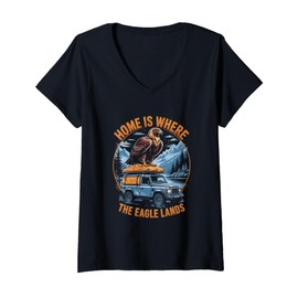 Womens Eagle Overlanding Adventure Outdoor Explorer Camper Nature V-Neck T-Shirt