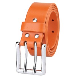 Falari Men's Full Grain Leather Belt Double Prong Belt 9004 & 9024, orange