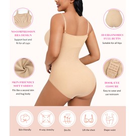 Gotoly Shapewear Bodysuit for Women Tummy Control Seamless Sculpting Body Shaper Shaping Leotard Tops with Adjustable Straps (Beige, L)