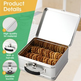 Shirin Packaging Metal Lunch Box 7.9" L x 7" W x 3.7" H Metal lunch box Metal Retro Lunch Box Vintage Lunch Pale Mini Lunch Box Tin Funny Metal Lunch Box - Silver Gray