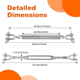 LordHardware 1/2 x 9 Inch Turnbuckle Forged Galvanized Steel Jaw and Jaw Turnbuckles for Cable Rail Rigging Rope Chain, 2,200 lbs Working Load Limit, 2PCS (1/2" X 9")