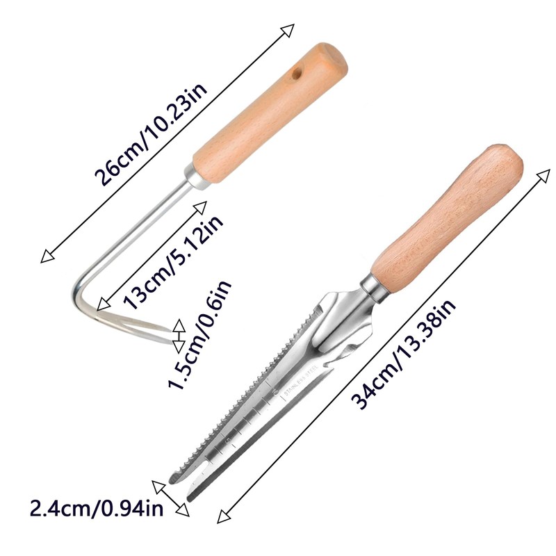 DragonX2 Pack of 2 Root Weeder with Handle, Stainless Steel
