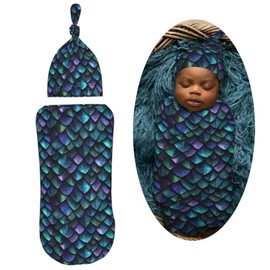 Muishi Neon Dragon Scale Pattern Newborn Swaddle Blankets Hat Sets Soft Baby Receiving Blanket Swaddle Sack for Baby Shower Infant Boy Girl Gift